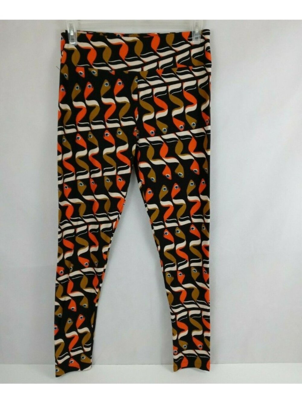 New LuLaRoe Tall & Curvy Leggings Black With Orange & Olive Green Tadpoles
